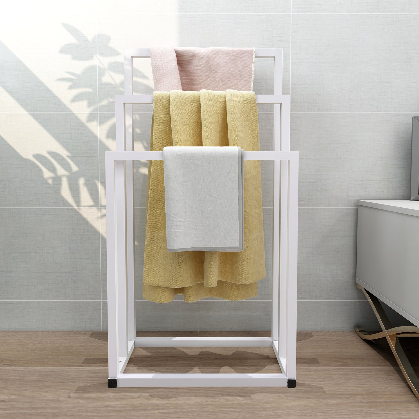 Lucvara 3-Tier Metal Freestanding Towel Rack – Hand Towel Holder Organizer for Bathroom Accessories, White