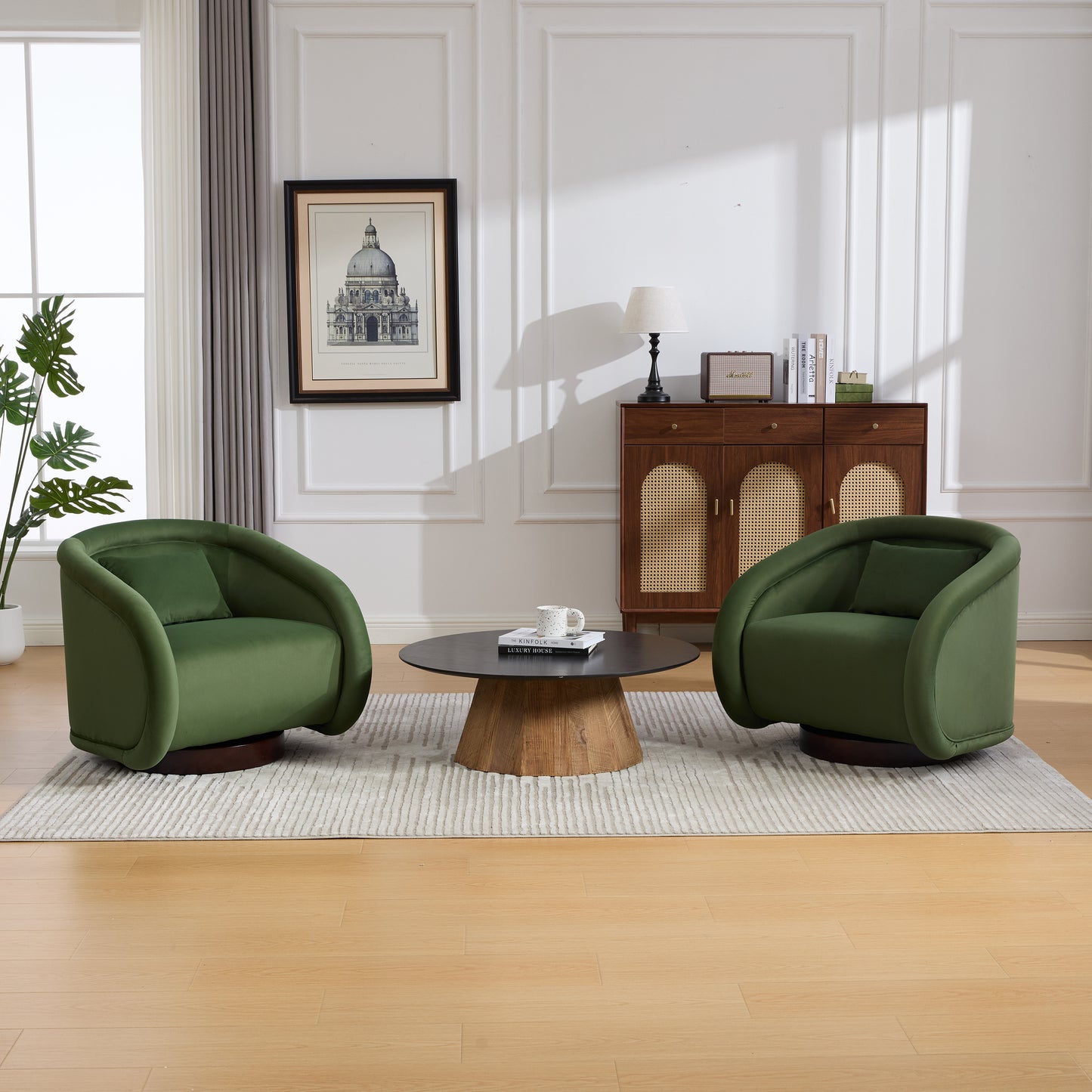 Swivel Accent Chair, 360-degree Swivel Barrel Chair with Velvet Fabric Upholstery, Comfy Pumpkin-Shaped Swivel Chair for Living Room, Bedroom, or Office