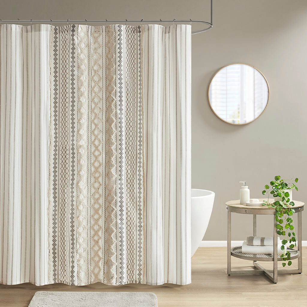 Lucvara Cotton Printed Shower Curtain with Chenille, Stylish and Durable Bathroom Decor, Multiple Sizes and Colors Available