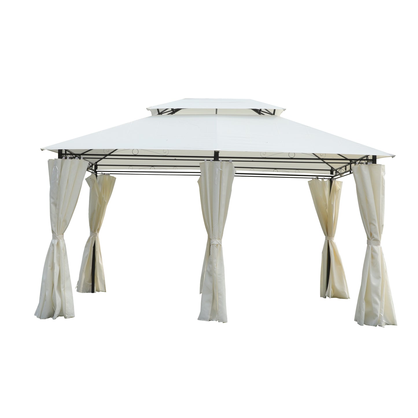 Lucvara 13'x10' Outdoor Patio Gazebo Tent, Ventilated Double Roof with Detachable Sidewall Curtains for Lawn, Garden, Backyard, or Deck, Beige