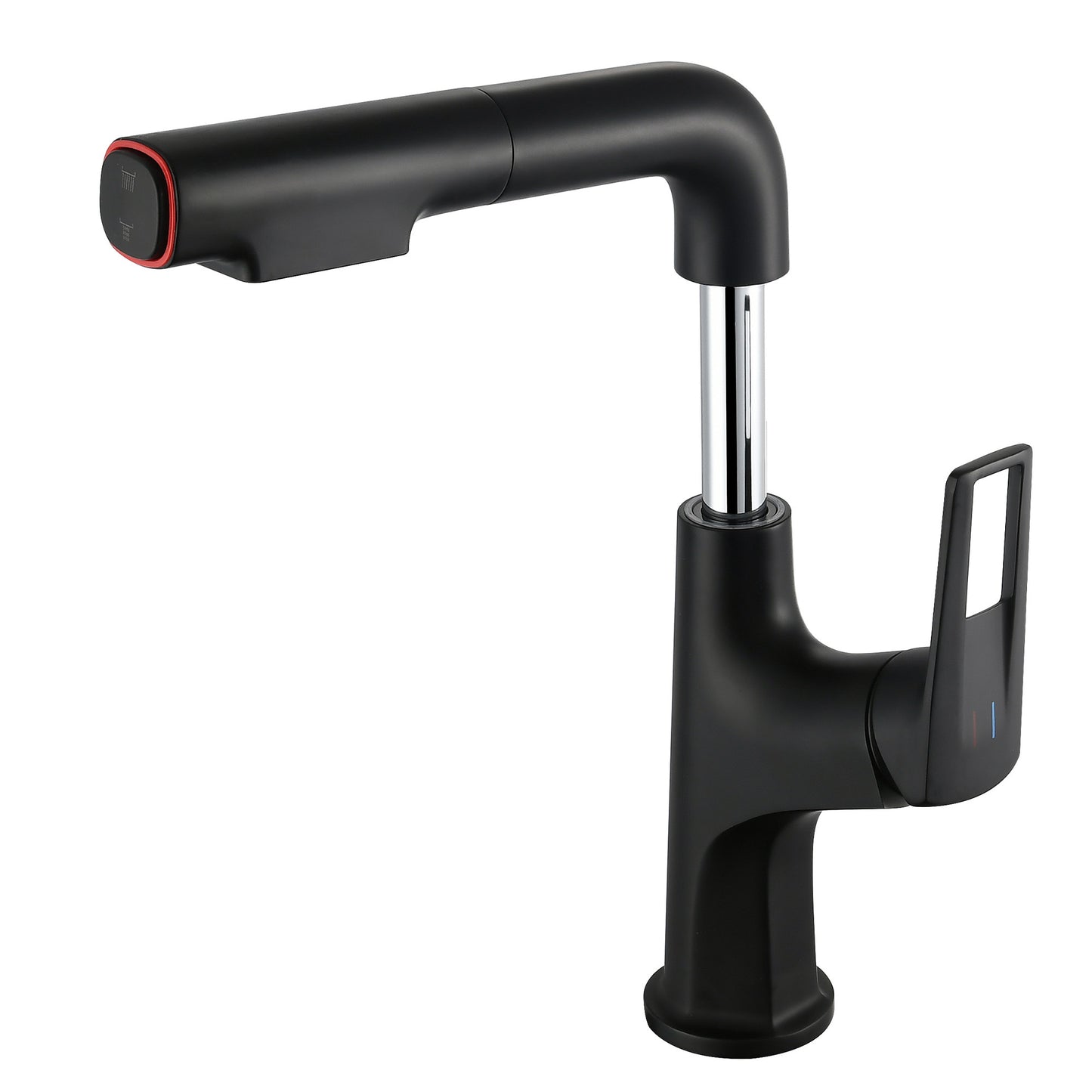 Lucvara Matte Black Pull-Down Bathroom Sink Faucet, Single Hole Vessel Faucet with Lift Spout and Dual Spray Modes, Durable Metal Construction