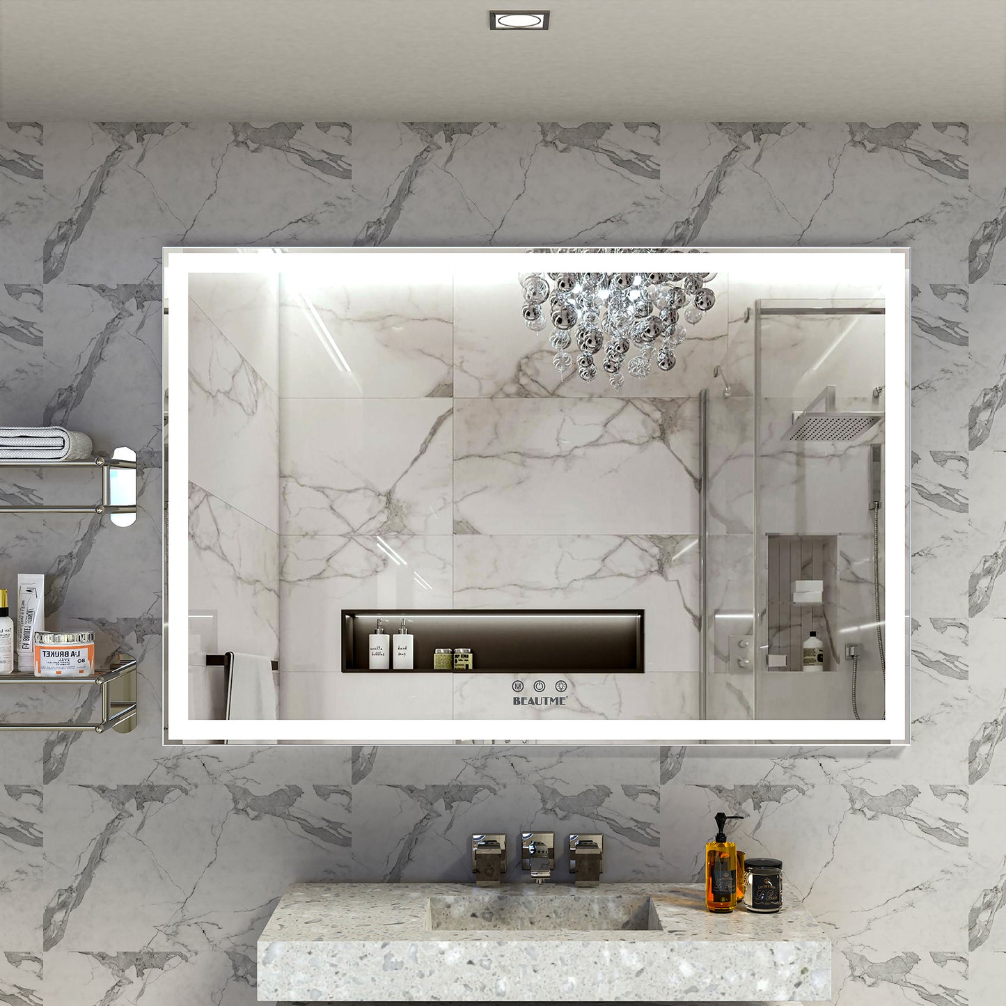 Lucvara 60x40'' Oversized LED Bathroom Mirror – Wall Mounted Vanity Mirror with 3 Color Modes, Aluminum Frame Large Wall Mirror for Modern Bathroom