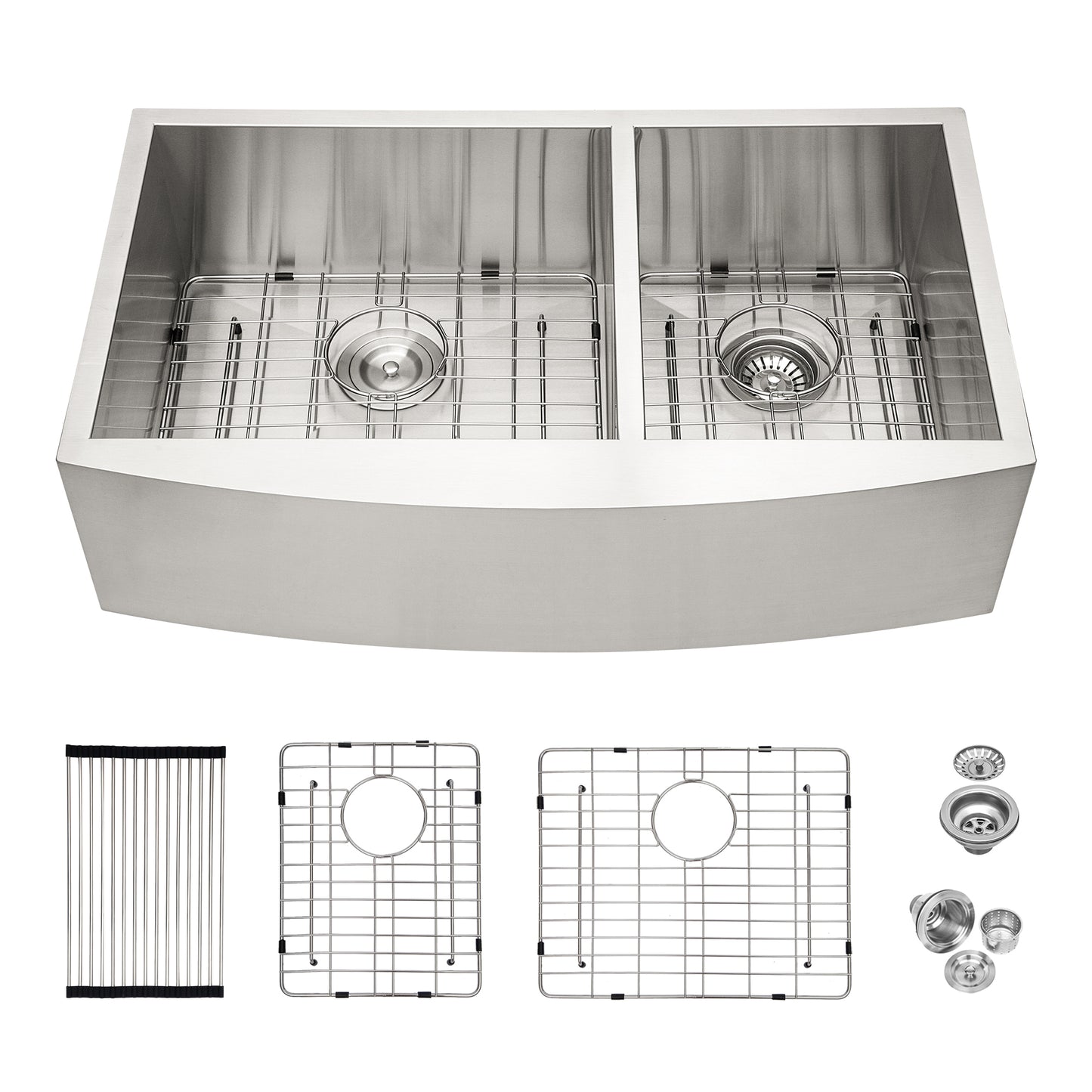 Lucvara Double Bowl Farmhouse Kitchen Sink – 33"x20" Stainless Steel Undermount Apron Front with Two 9" Deep Basins