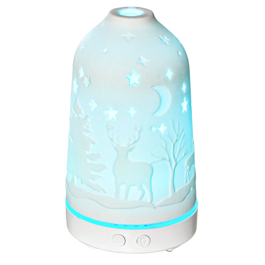 Lucvara 100ml Ultrasonic Aromatherapy Diffuser, Essential Oil Humidifier with Ceramic Cover, 7-Color LED Lights, Timer & Waterless Auto-Off, White for Home & Office