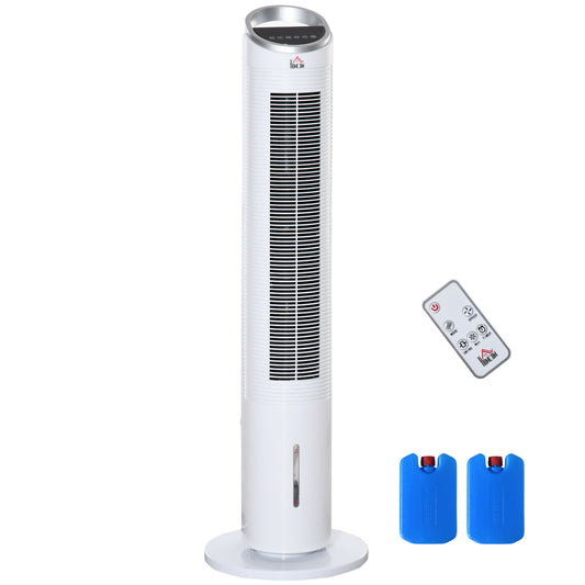 Lucvara 40" Evaporative Air Cooler with Water Tank, 3-in-1 Ice Cooling Fan with Humidifier, 52° Oscillating Portable Swamp Cooler for Home and Office – 3 Modes, 3 Speeds, 8H Timer, Remote, White