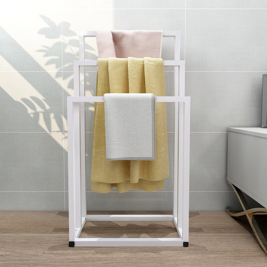 Lucvara 3-Tier Metal Freestanding Towel Rack – Hand Towel Holder Organizer for Bathroom Accessories, White