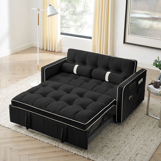 Lucvara 2-Seater Pull-Out Sleep Sofa Bed – 55.5″ Modern Loveseat Couch with Adjustable Backrest, Side Pockets & Lumbar Pillows for Living Room or Office
