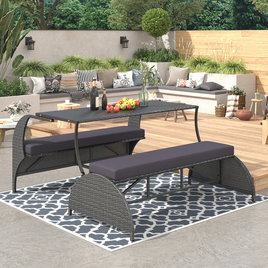 Lucvara Outdoor Convertible Picnic Bench Table – 2-in-1 Upholstered Loveseat Sofa, 57.1″ Portable Patio Couch Converts to 4 Seats & Table for Garden, Lawn, Porch, Backyard