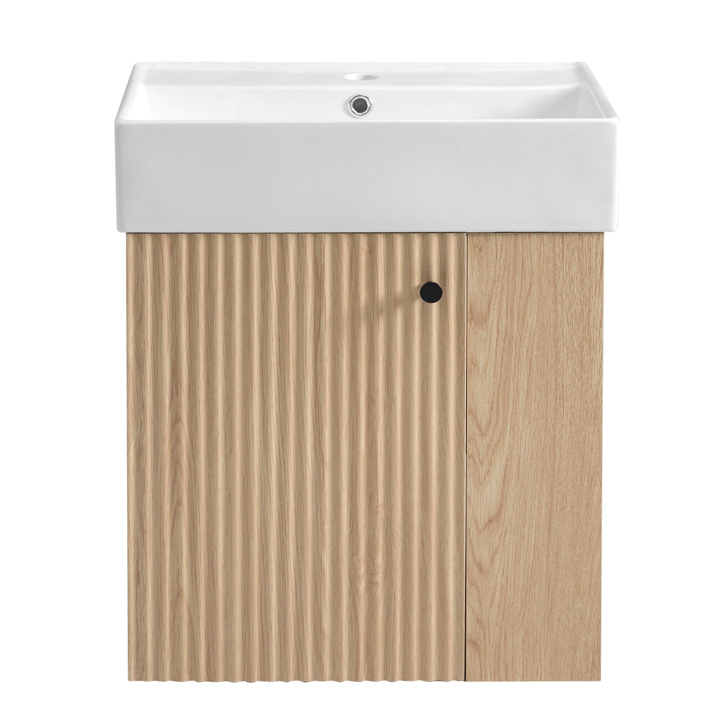 Lucvara Modern Floating Bathroom Vanity – 21.6" Wall-Mounted Vanity with Ceramic Basin & Right-Side Storage Cabinet, Wood Finish