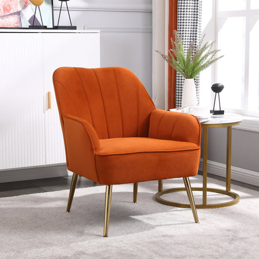 Lucvara Modern Mid-Century Velvet Sherpa Armchair, Easy-Assemble Accent Chair for Living Room, Bedroom, or Office, Orange