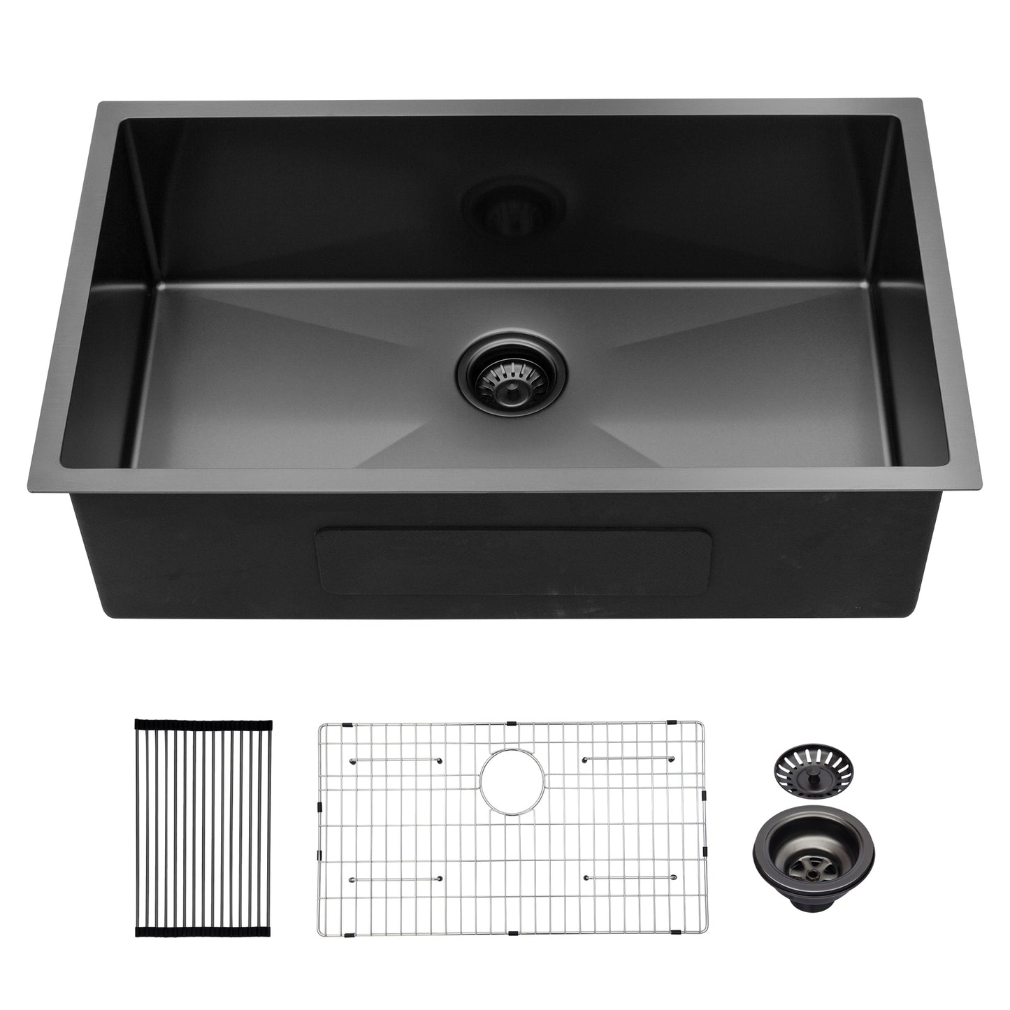 Lucvara 32" Gunmetal Black Undermount Kitchen Sink, 16-Gauge Stainless Steel Single Bowl, 10" Deep