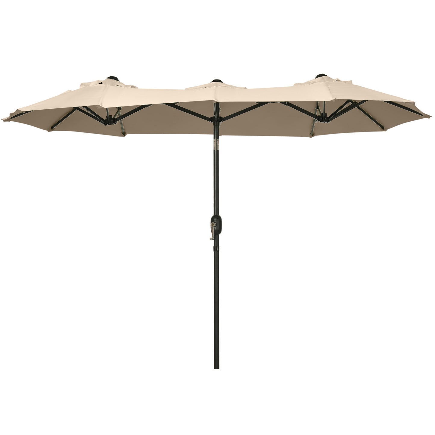 Lucvara 9.5' Double-Sided Patio Umbrella – Large Outdoor Market Umbrella with Push Button Tilt, Crank, 3 Air Vents & 12 Ribs for Garden, Deck, Pool, Brown