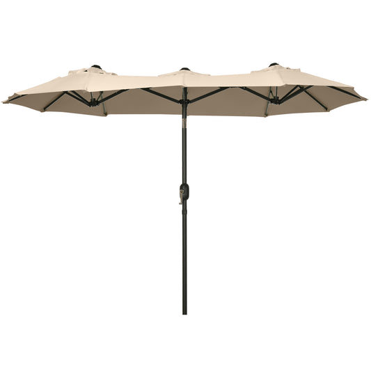 Lucvara 9.5' Double-Sided Patio Umbrella – Large Outdoor Market Umbrella with Push Button Tilt, Crank, 3 Air Vents & 12 Ribs for Garden, Deck, Pool, Brown