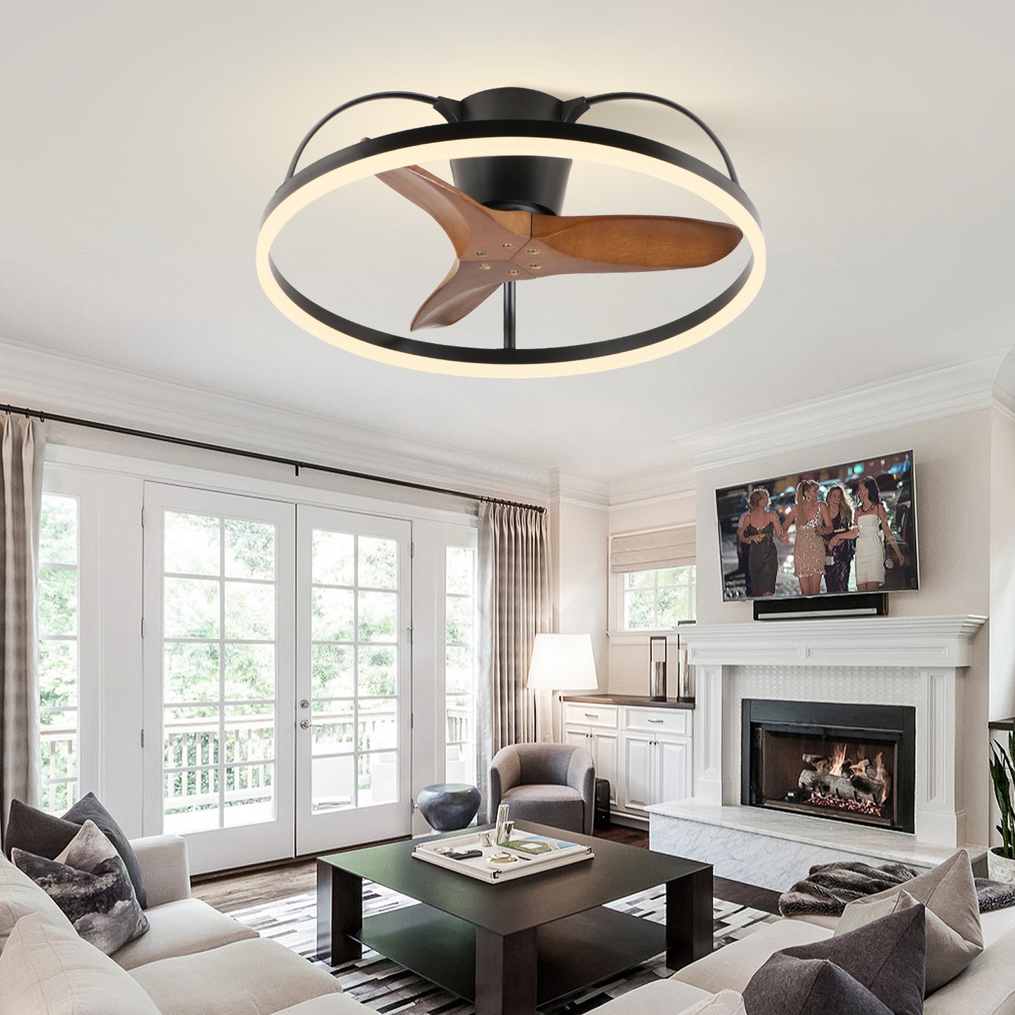 Lucvara 24″ Flush-Mount Ceiling Fan with Light & Remote – Solid Wood Blades, Low-Profile LED Fandelier with 3000–6000K Dimmable Lighting for Bedroom, Kitchen & Living Room