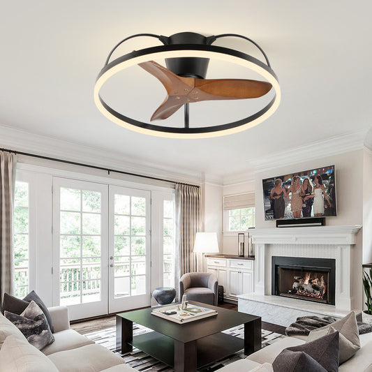 Lucvara 24″ Flush-Mount Ceiling Fan with Light & Remote – Solid Wood Blades, Low-Profile LED Fandelier with 3000–6000K Dimmable Lighting for Bedroom, Kitchen & Living Room