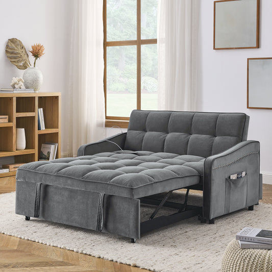 Lucvara Loveseat Sofa Bed with Pull-Out Bed, Adjustable Backrest, USB & Type-C Charging Port