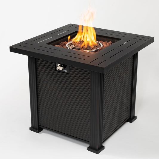 Lucvara 28" Propane Gas Fire Pit Table, 50,000 BTU Square Outdoor Firepit with Steel Frame for Patio, Deck, Garden & Backyard, Black
