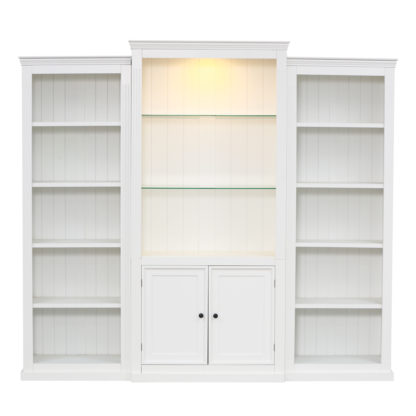 Lucvara Retro Style 3-Piece Bookcase Display Cabinet with Adjustable LED Lighting, Tempered Glass Shelves, White, Home or Office Storage