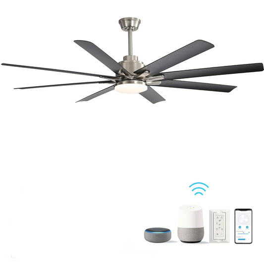 Lucvara 66-Inch Large Ceiling Fan with Dimmable LED Light, 8 ABS Blades, Smart Remote Control, Reversible DC Motor for Living Room