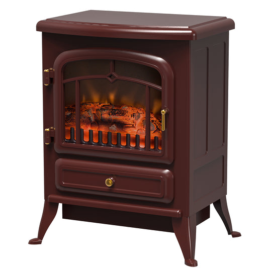 Lucvara 22-Inch Freestanding Electric Fireplace Heater Stove, Portable Fireplace with Realistic LED Flames & Logs, 750W/1500W, Overheat Protection, Red