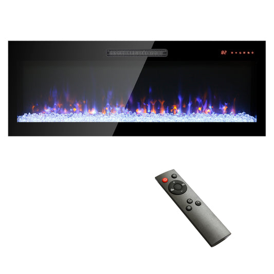 Lucvara 50-Inch Recessed Wall Electric Fireplace – Slim Tempered Glass Front, LED Heater with Remote, Multi-Color Flames & Ember Bed