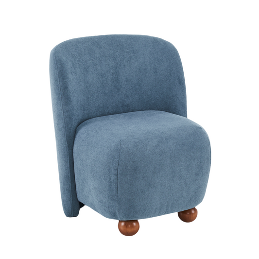 Lucvara Modern Low-Back Accent Chair – Blue Upholstered Armless Lounge Chair with Round Pine Wood Feet, Compact Single Sofa Chair for Living Room, Bedroom, Office, or Reading Nook