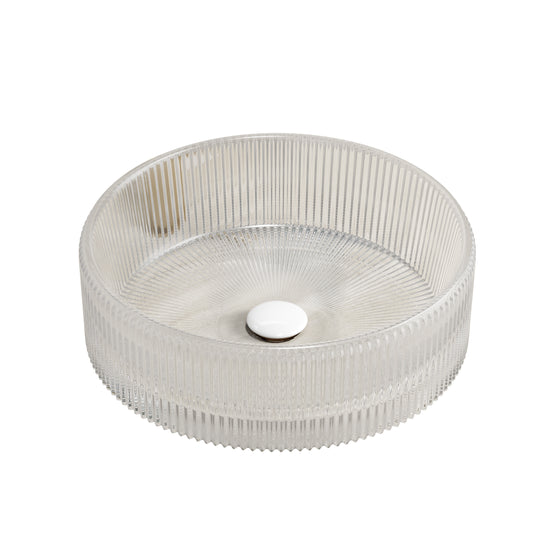 Lucvara  14" Round Crystal Glass Vessel Sink – Transparent Bathroom Countertop Bowl, Modern Clear Design (Without Faucet)