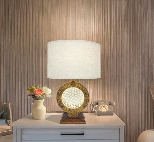 Lucvara 28-Inch Antique Table Lamp – Polyresin Base with Floating Crystal Center Decoration