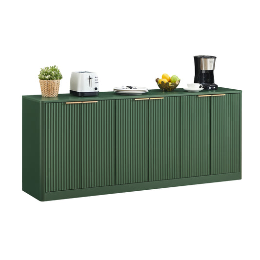 67-inch modern wavy sideboard, curved contour design storage cabinet, 6-door cabinet with storage function, suitable for kitchen / bedroom / living room, Green, 67.0'L x 15.7'W x 27.7'H
