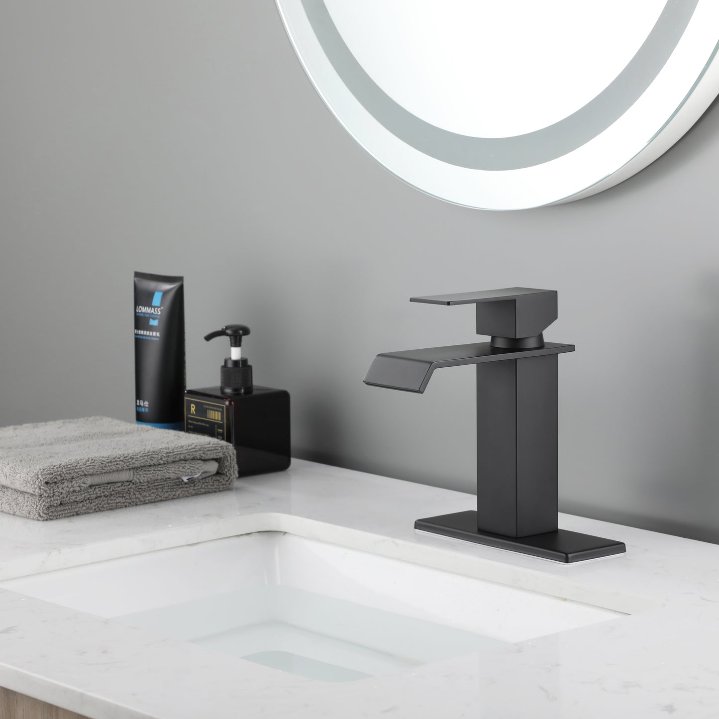Lucvara Waterfall Spout Bathroom Faucet – Single Handle Vanity Sink Faucet for Modern Bathroom