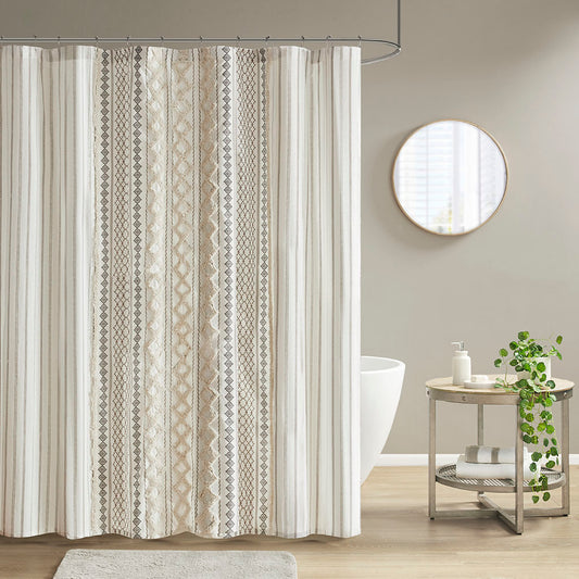 Lucvara Cotton Printed Shower Curtain with Chenille, Stylish and Durable Bathroom Decor, Multiple Sizes and Colors Available