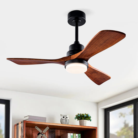 Lucvara 42-Inch Ceiling Fan with Light and Remote, Modern 3-Blade Wood Ceiling Fan with Reversible DC Motor, Noiseless Outdoor Fan