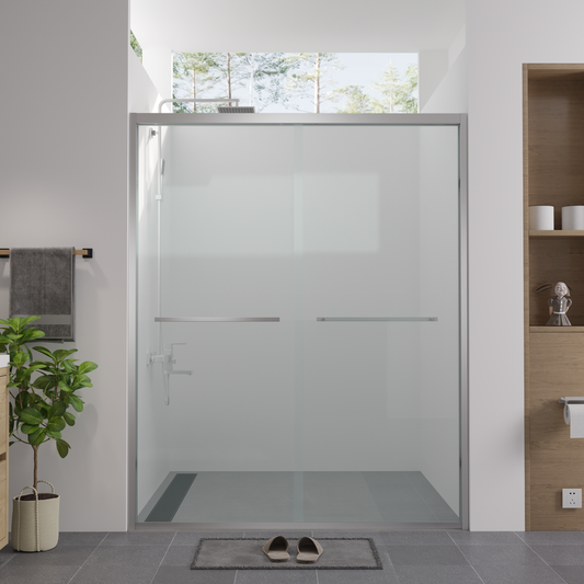 Lucvara 56–60" W x 74" H Double Sliding Shower Door – Chrome Aluminum Frame, Premium 1/4" (6mm) Clear Tempered Glass, Bypass Bathroom Sliding Enclosure with Chrome Hardware