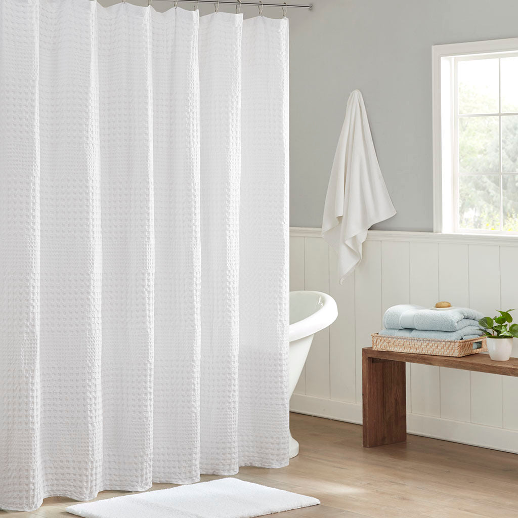 Lucvara Super Waffle Textured Solid Shower Curtain, Stylish and Durable Bathroom Decor, Multiple Sizes and Colors Available