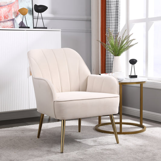 Lucvara Modern Mid-Century Velvet Sherpa Armchair, Easy Assemble, for Living Room, Bedroom, or Office, Beige