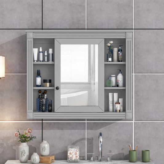 Lucvara 35'' x 28'' Wall Mounted Bathroom Storage Cabinet – Modern Mirror Medicine Cabinet with 6 Open Shelves, Wall Cabinet for Bathroom (Vanity Not Included)