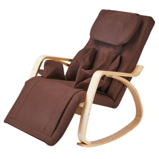 Lucvara Full-Function Massage Rocking Chair – Comfortable Brown Cotton Fabric Lounge Chair with Air Pressure, 51.2 x 26 x 36.2 inches