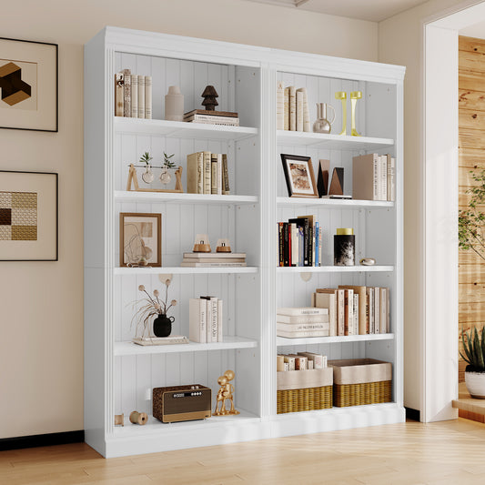 Lucvara 83" Tall 5-Tier Wood Bookcase with Adjustable Shelves, Freestanding Storage Organizer for Books, CDs, and Movies, Modern Display Shelf for Living Room or Office, White