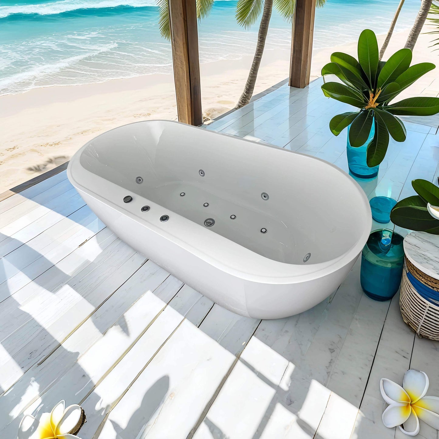 Lucvara 66.9"x31.5" Whirlpool & Air Bath Soaking Tub – Combination Bathtub with Adjustable Speed Air Blower, Air Control Switch, White