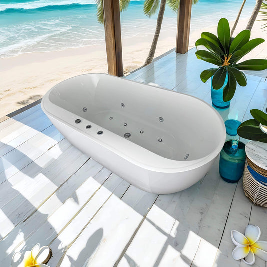 Lucvara 66.9"x31.5" Whirlpool & Air Bath Soaking Tub – Combination Bathtub with Adjustable Speed Air Blower, Air Control Switch, White