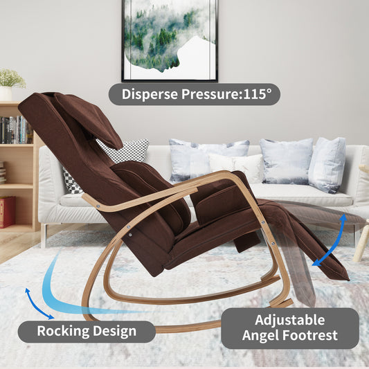 Lucvara Full-Function Massage Rocking Chair – Air Pressure Lounge Relax Chair with Cotton Fabric Cushion, Brown