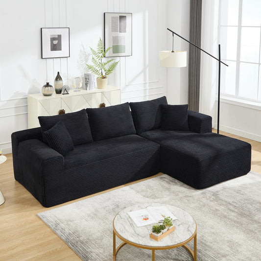 Lucvara Modular Sectional Sofa – 3-Seater L-Shaped Couch with Right-Facing Oversized Chaise, Black Striped Upholstery, Memory Foam Cushions, Cloud-Inspired Sofa for Living Room