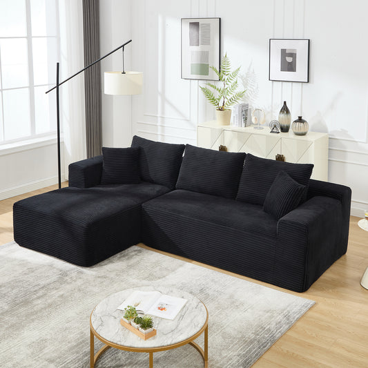 Lucvara Modular Sectional Sofa – 3-Seater L-Shaped Couch with Left-Facing Oversized Chaise, Black Striped Upholstery, Memory Foam Cushions, Cloud-Inspired Sofa for Living Room