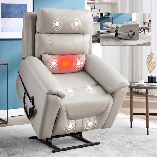 Lucvara Dual Motor Power Lift Recliner Chair – Infinite Position Heavy-Duty LeatherAir Recliner with 8-Point Vibration Massage, Lumbar Heating, and 350 lbs Capacity, Grey