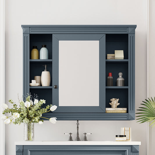 Lucvara 35'' x 28'' Wall Mounted Bathroom Storage Cabinet – Modern Medicine Cabinet with Mirror & 6 Open Shelves (Vanity Not Included)
