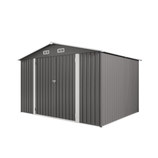 Lucvara Large Gray Metal Outdoor Storage Shed with Lockable Door, Air Vent, and Clear Window – Heavy-Duty Garden Tool and Bicycle Storage
