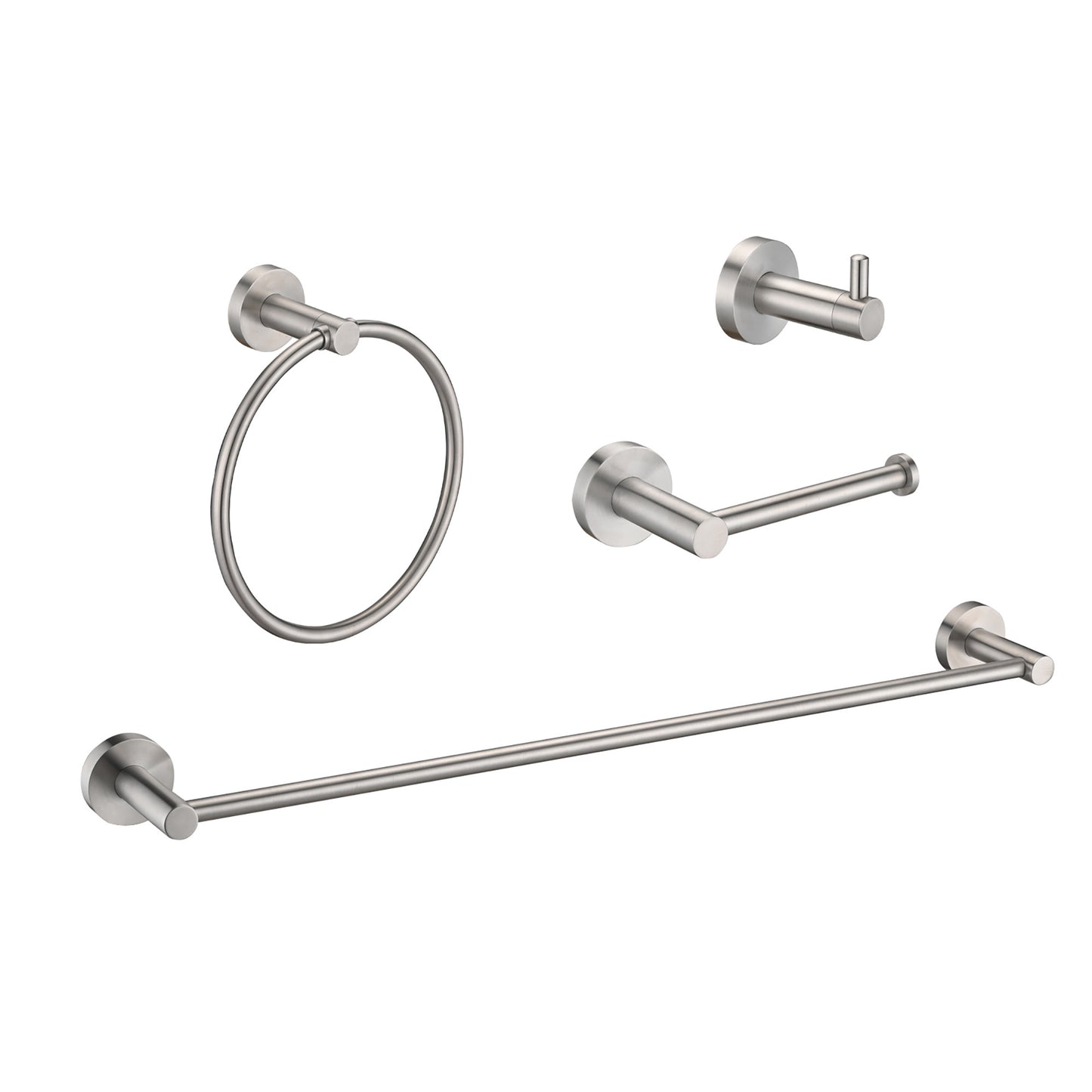Lucvara Brushed Nickel 4-Piece Bathroom Hardware Set – 22.7" Towel Bar, Toilet Paper Holder, Towel Ring & Hook, Stainless Steel