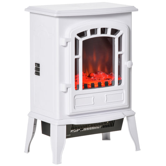 Lucvara 22-Inch Freestanding Electric Fireplace Stove, Portable Fireplace Heater with Realistic Flame Effect, 750W/1500W, Overheat Safety Protection, White