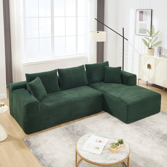 Lucvara Modular Sectional Sofa – 3-Seater L-Shaped Couch with Right-Facing Oversized Chaise, Green Striped Upholstery, Memory Foam Cushions, Cloud-Inspired Design for Living Room
