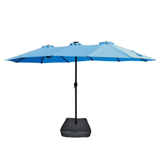 Lucvara 15 × 9 ft Outdoor Market Umbrella – Double-Sided Rectangular Twin Canopy with Lights & Base, Blue